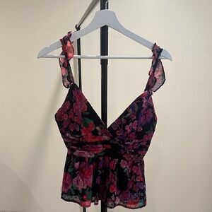 Line & Dot Black Floral Sleeveless Blouse